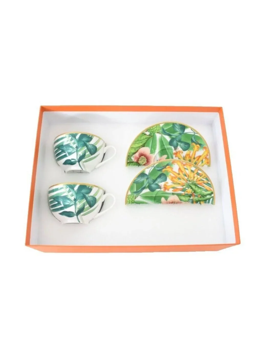 Hermes Passifolia Collection Tea Cup & Saucer Set for 2 Tableware Green